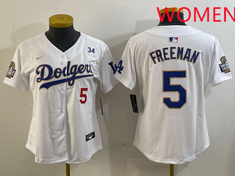 Women Los Angeles Dodgers #5 Freeman White Gold Game 2025 Nike MLB Jersey style 5